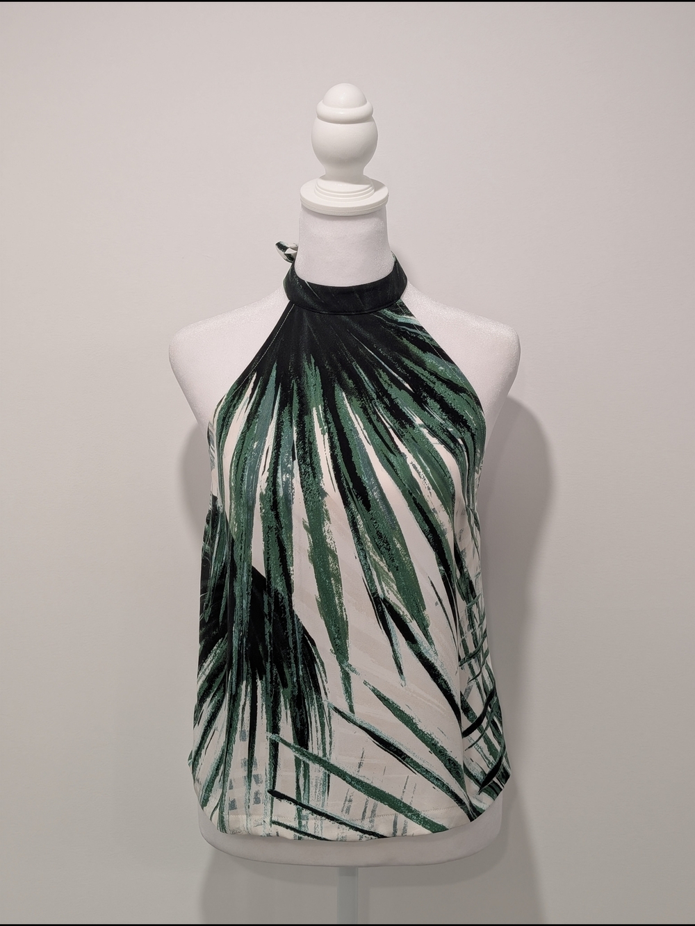 Dynamite Green and White Palm-Stripe Halter Top